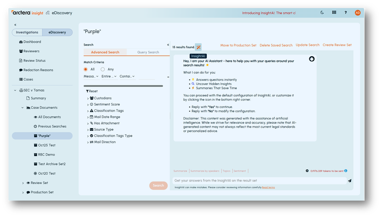 Arctera Insight eDiscovery - AI Assistant screenshot